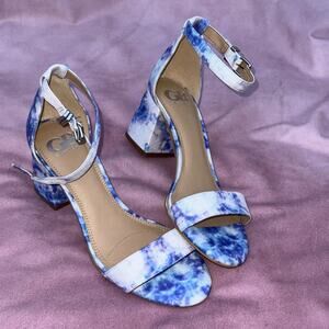 Gianni Bini Block Party Blue Multi Tie Dye Ankle Strap Sandals